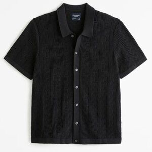 Abercrombie Stitch Button-Through Sweater Polo - Black Medium